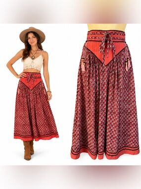 Vintage 70s Sunflower brand? India Prairie Skirt Boho Cotton Floral XXS 24” W